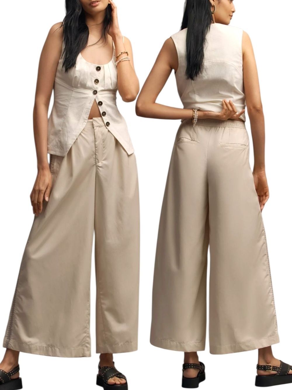 Anthropologie Pleated Embroidered Trousers Boho Cottagecore Chic Casual Sz M